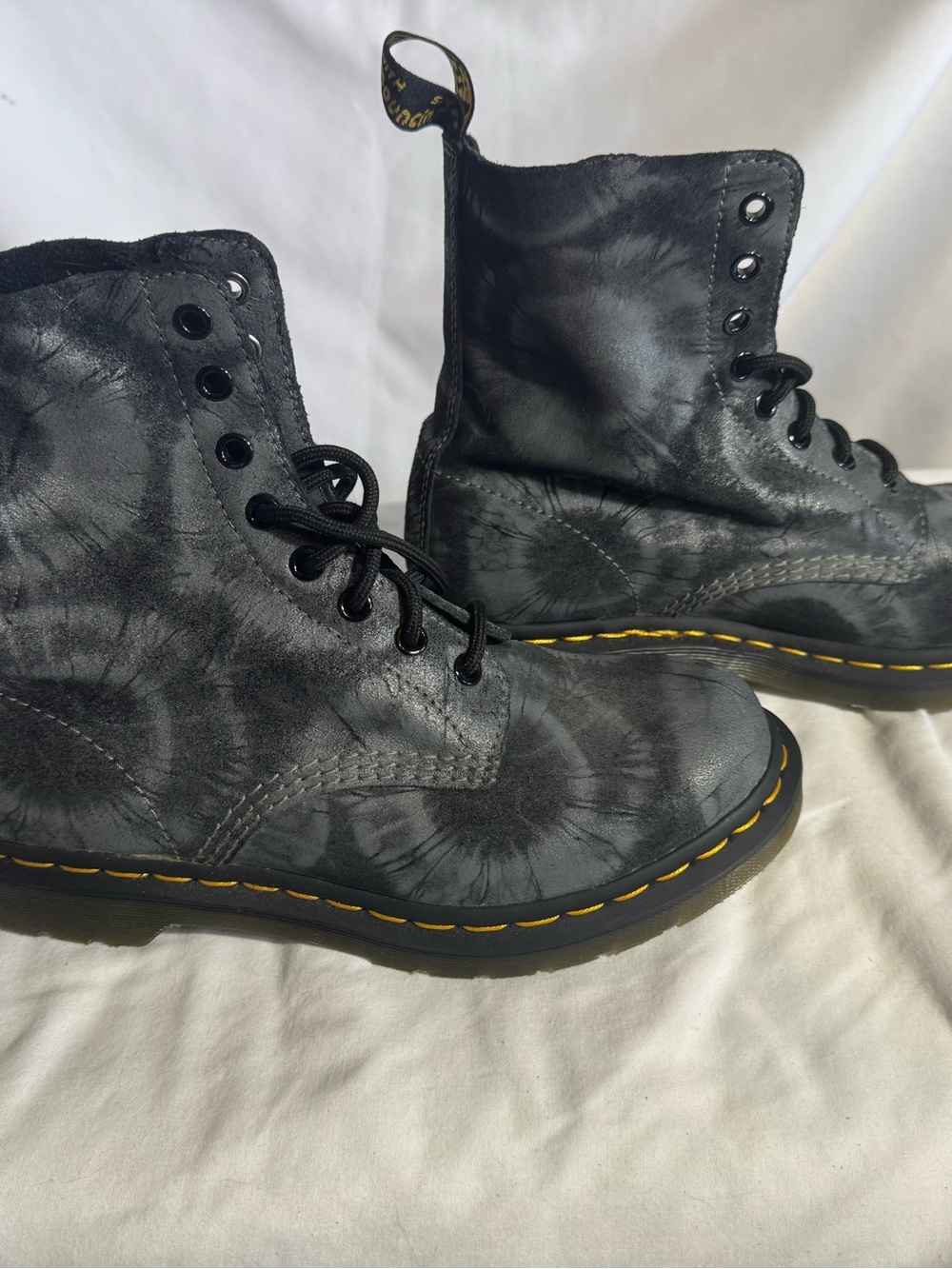 Rare Print Dr Martens 1460 Tie Dye Pascal Boot Size 8 Black/Grey Grunge Combat